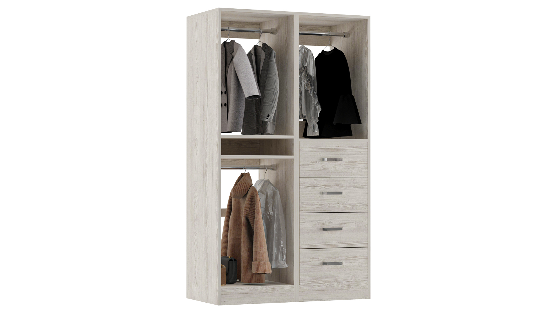 Closet System with Drawers Shelves Hanging Rods 3D Model