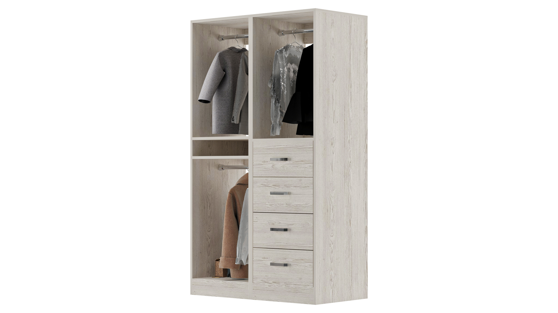 Closet System with Drawers Shelves Hanging Rods 3D Model