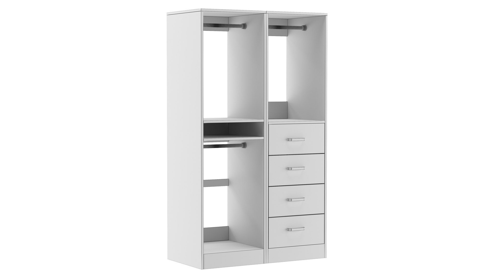 Closet System with Drawers Shelves Hanging Rods 3D Model