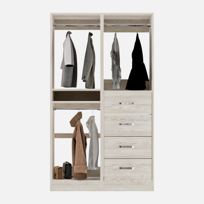 Closet System with Drawers Shelves Hanging Rods