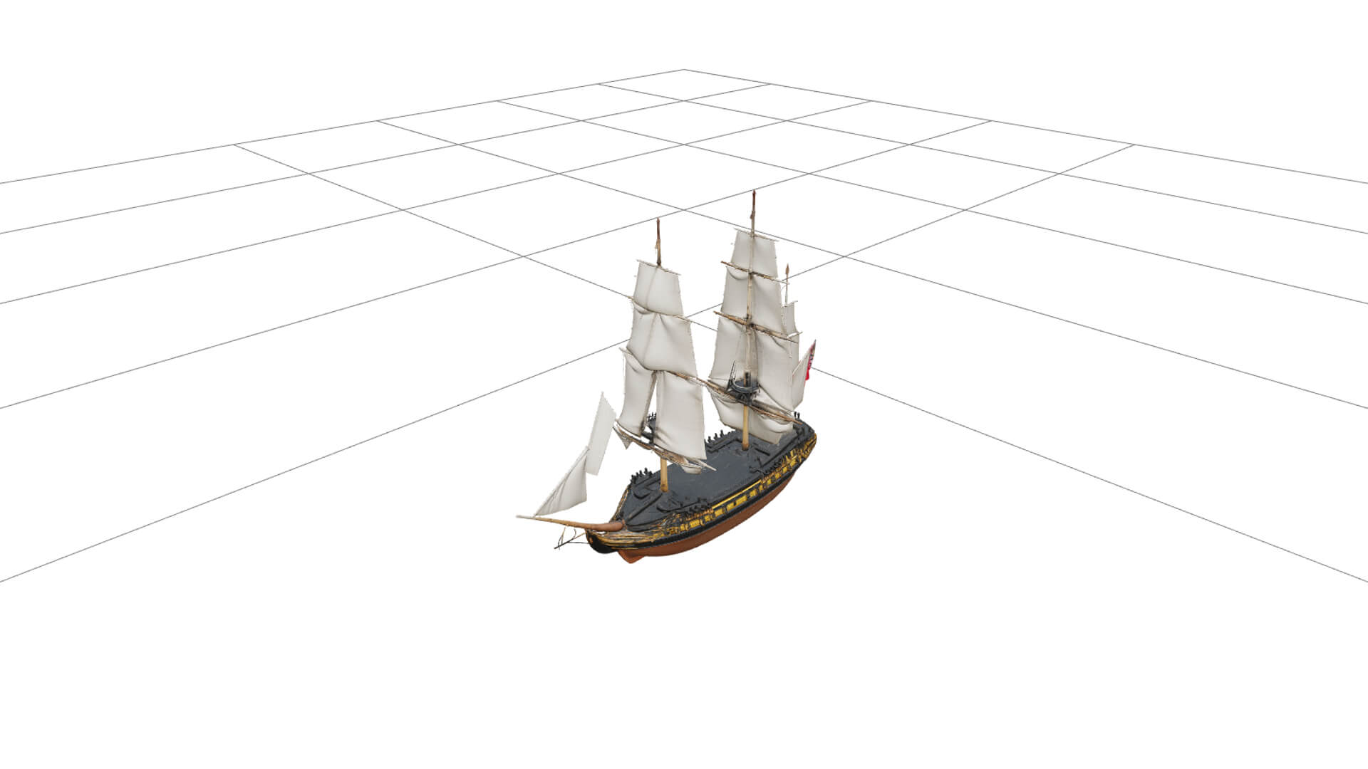 Age of Sail Naval Frigate Model Full Sails Copper Sheathed H 3D Model