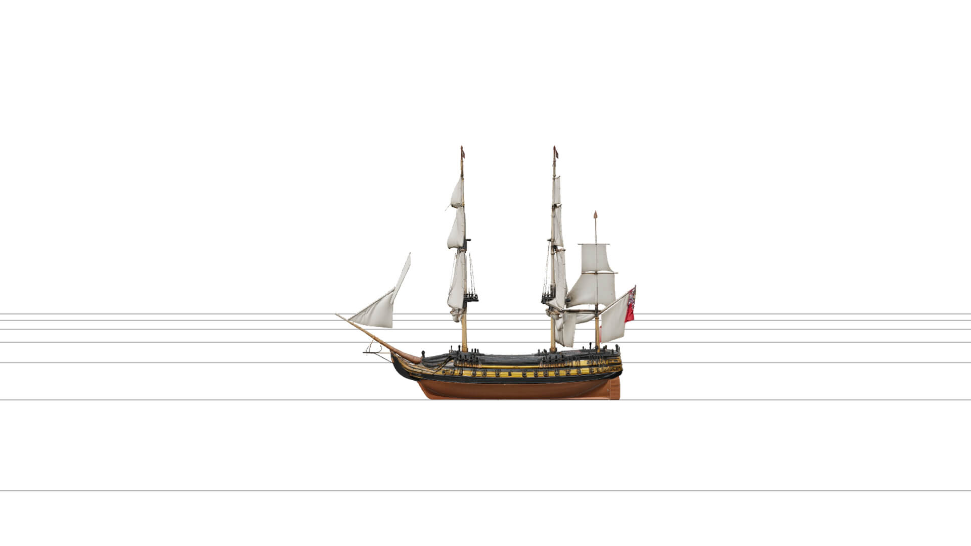 Age of Sail Naval Frigate Model Full Sails Copper Sheathed H 3D Model