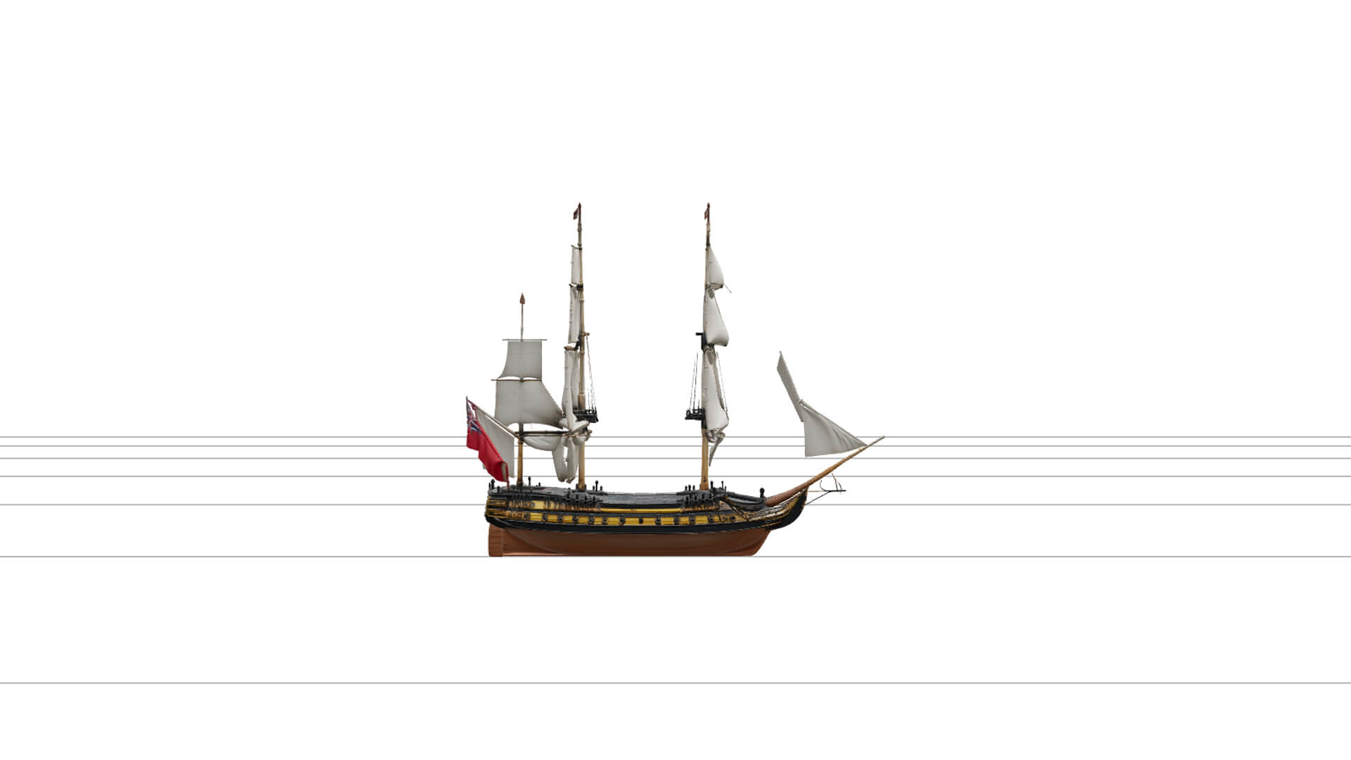 Age of Sail Naval Frigate Model Full Sails Copper Sheathed H 3D Model