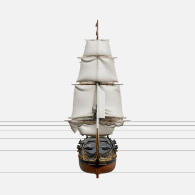 Age of Sail Naval Frigate Model Full Sails Copper Sheathed H