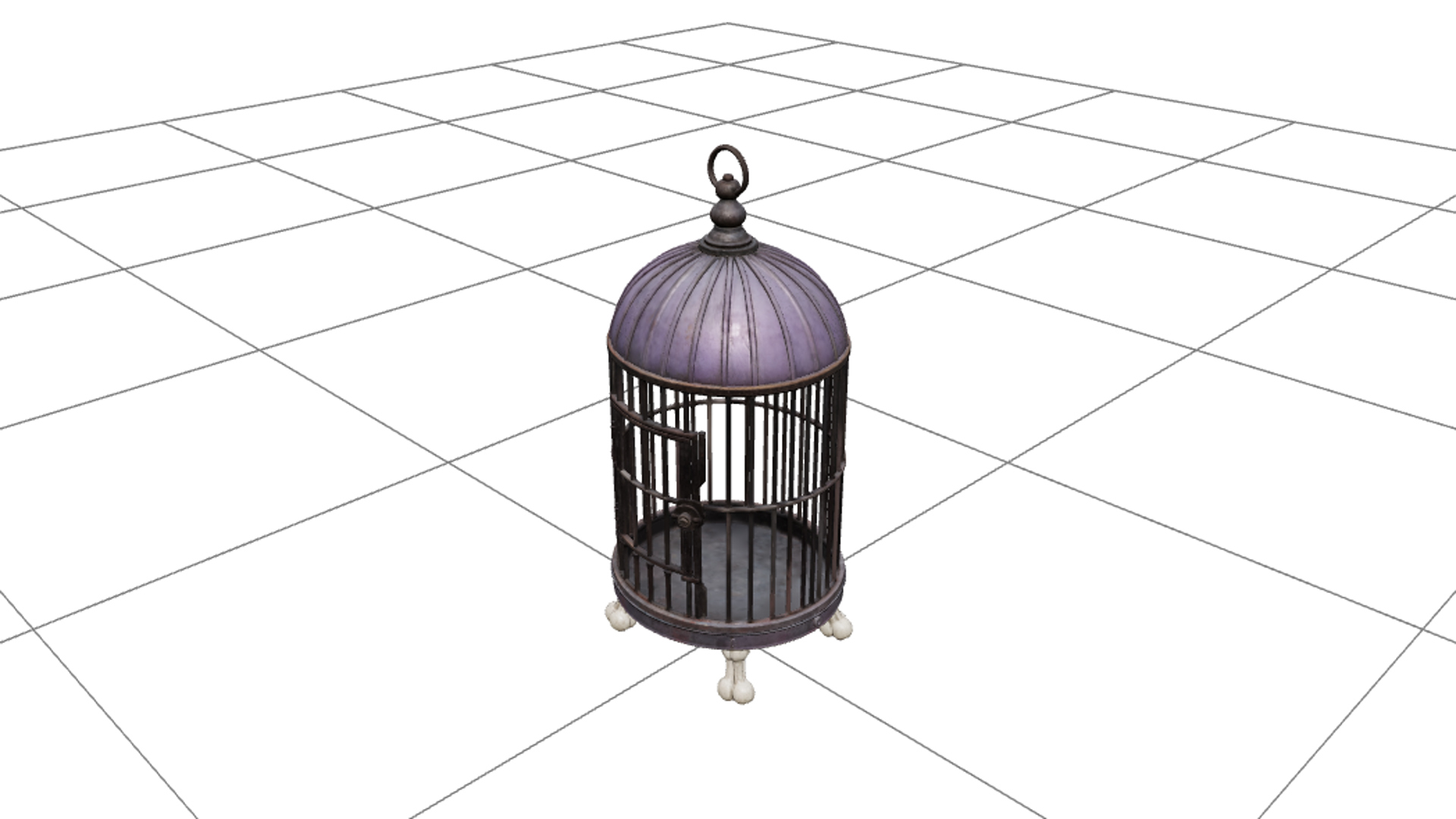 Antique Birdcage with Purple Dome and Bone Shaped Feet 3D Mo 3D Model