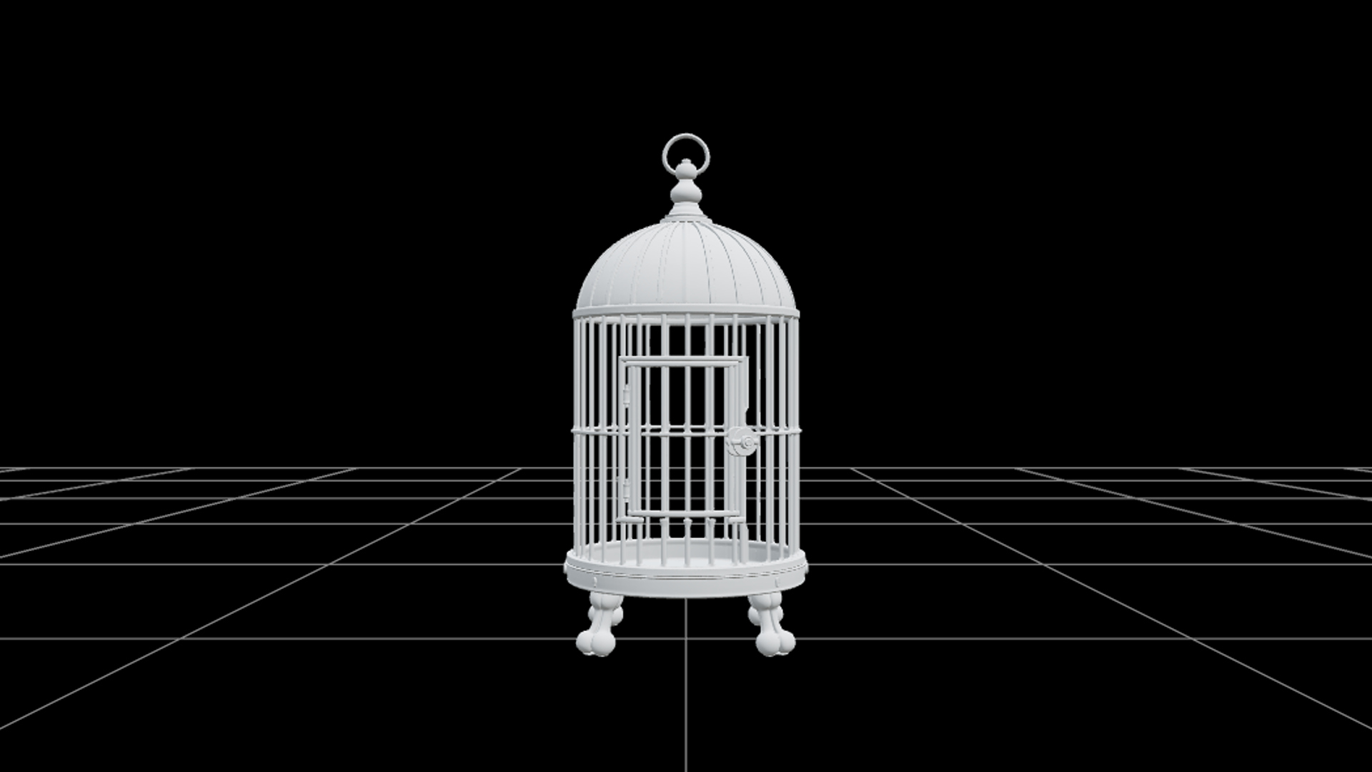Antique Birdcage with Purple Dome and Bone Shaped Feet 3D Mo 3D Model