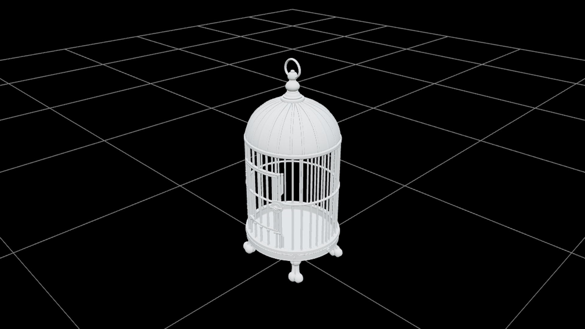 Antique Birdcage with Purple Dome and Bone Shaped Feet 3D Mo 3D Model