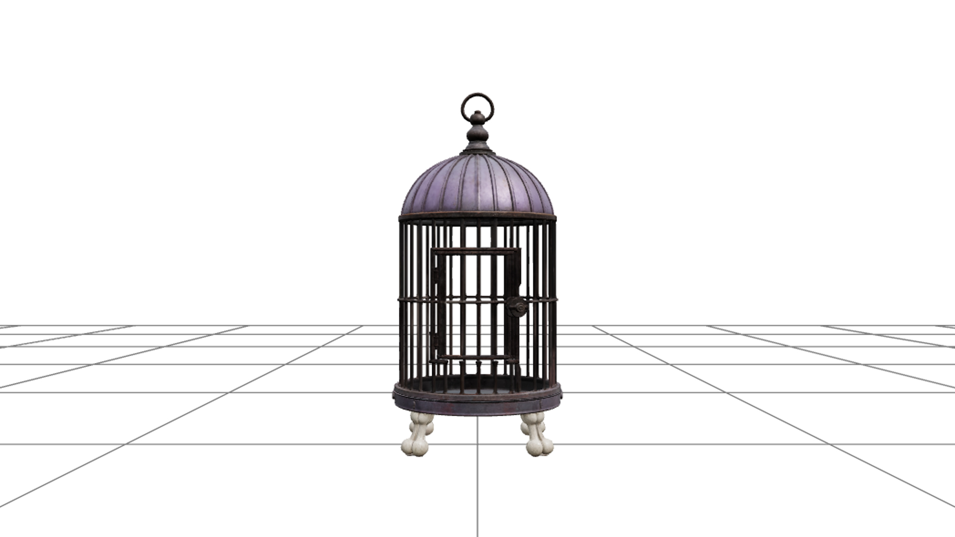 Antique Birdcage with Purple Dome and Bone Shaped Feet 3D Mo 3D Model