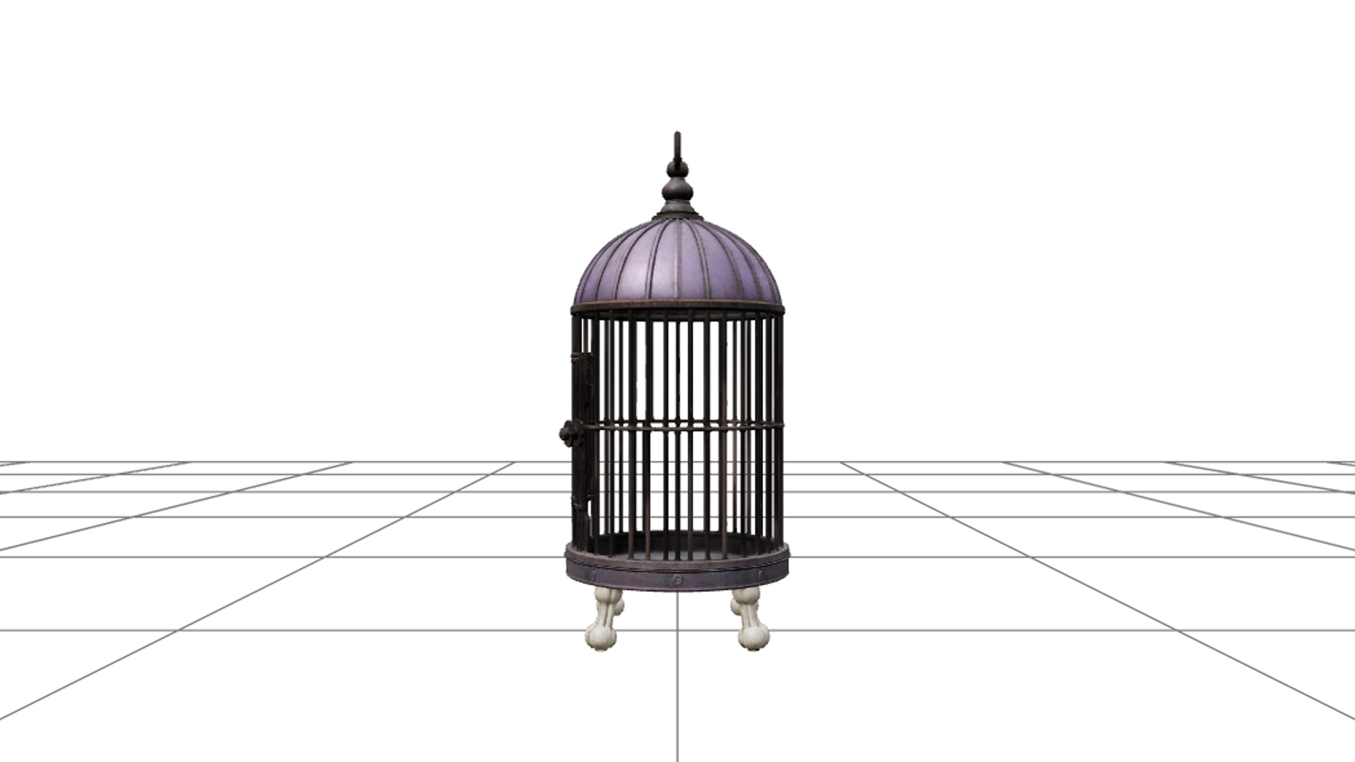 Antique Birdcage with Purple Dome and Bone Shaped Feet 3D Mo 3D Model