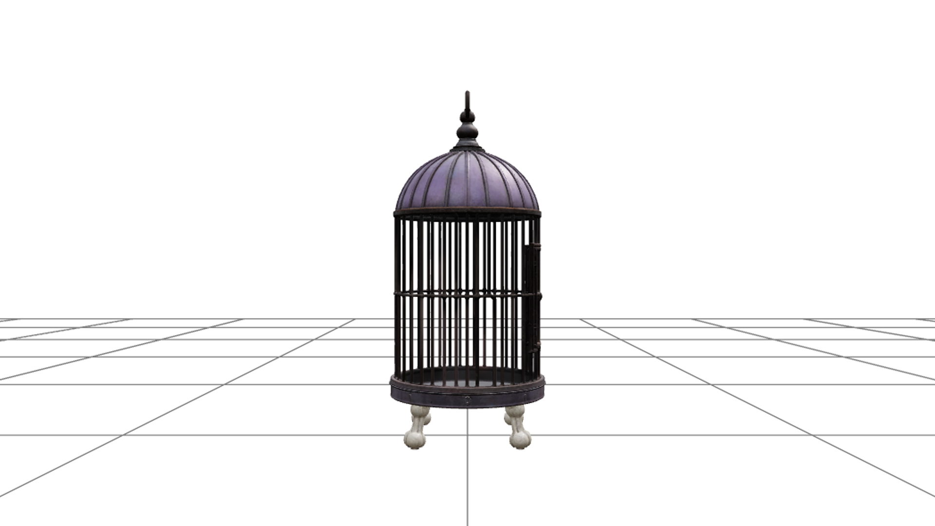 Antique Birdcage with Purple Dome and Bone Shaped Feet 3D Mo 3D Model