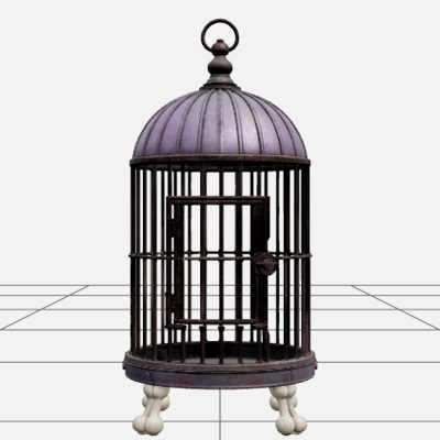Antique Birdcage with Purple Dome and Bone Shaped Feet 3D Mo