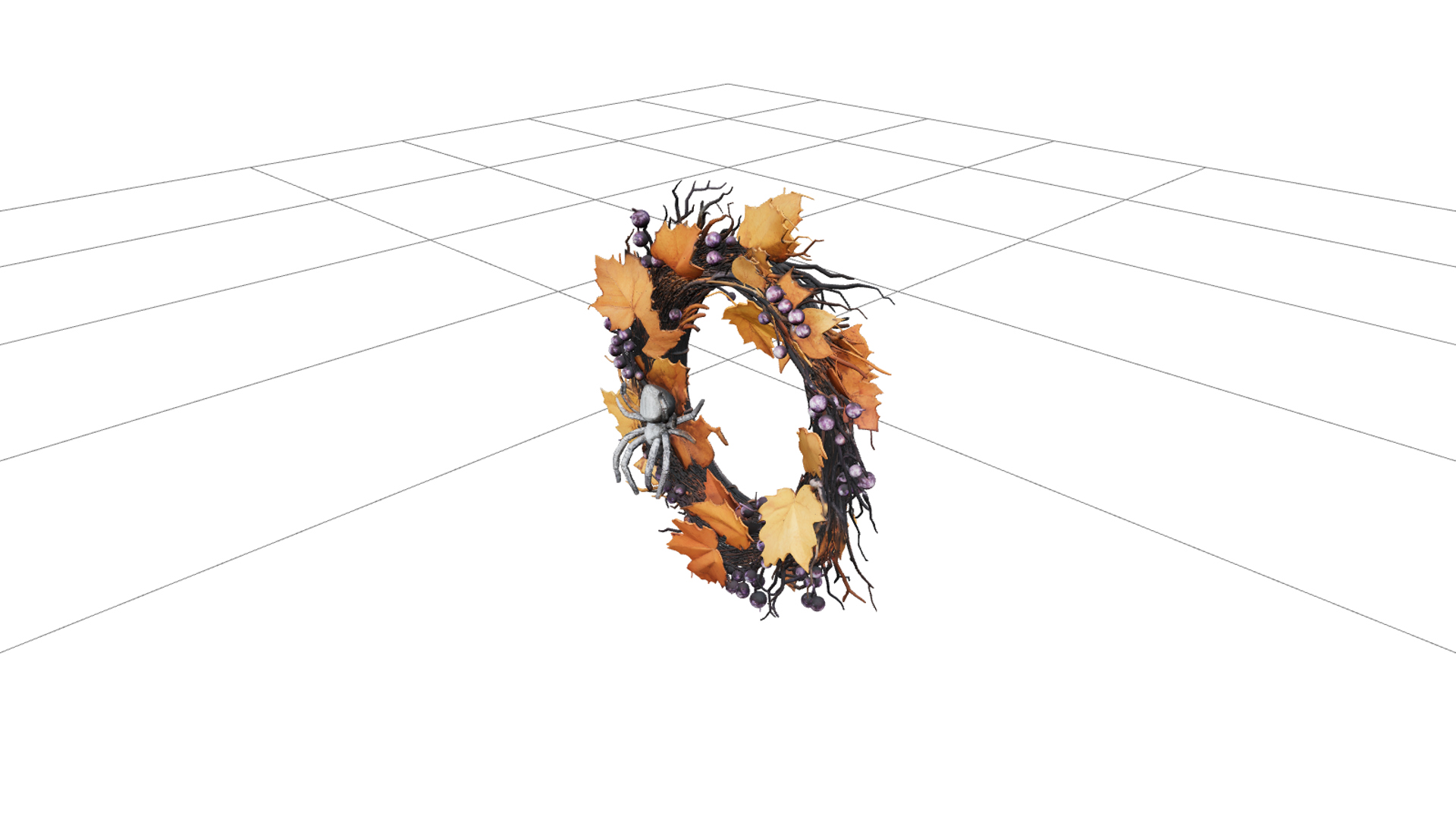 Autumn Wreath with Purple Berries and Silver Spider 3D Model 3D Model