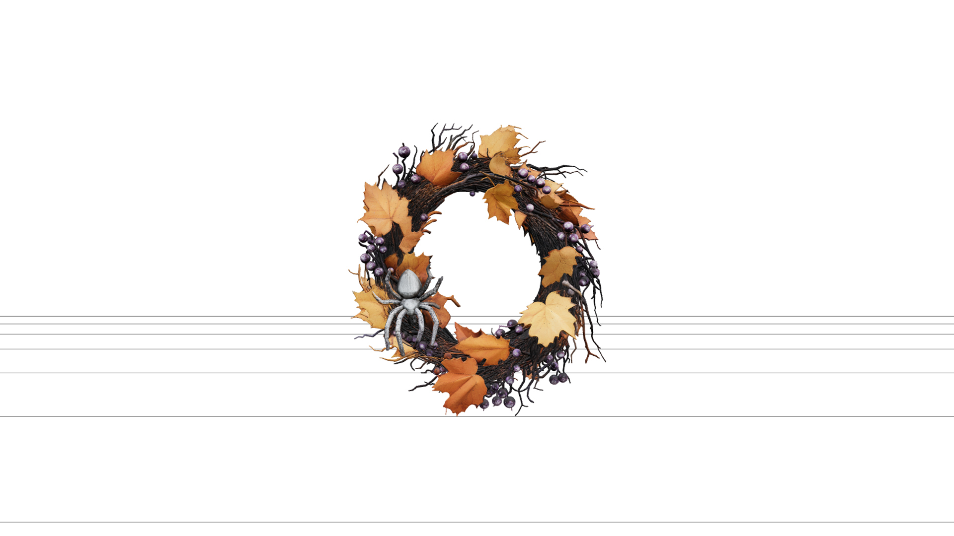 Autumn Wreath with Purple Berries and Silver Spider 3D Model 3D Model