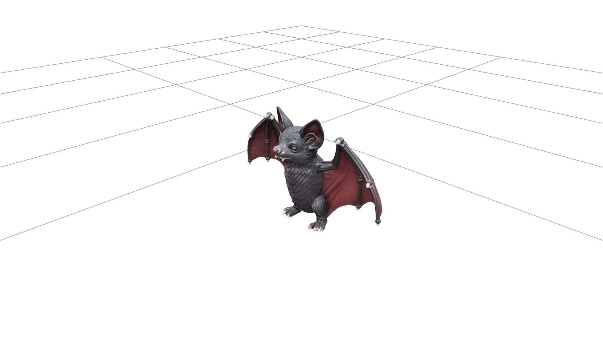 Bat Figurine with Burgundy Wings and Ivory Fangs 3D Model as 3D Model