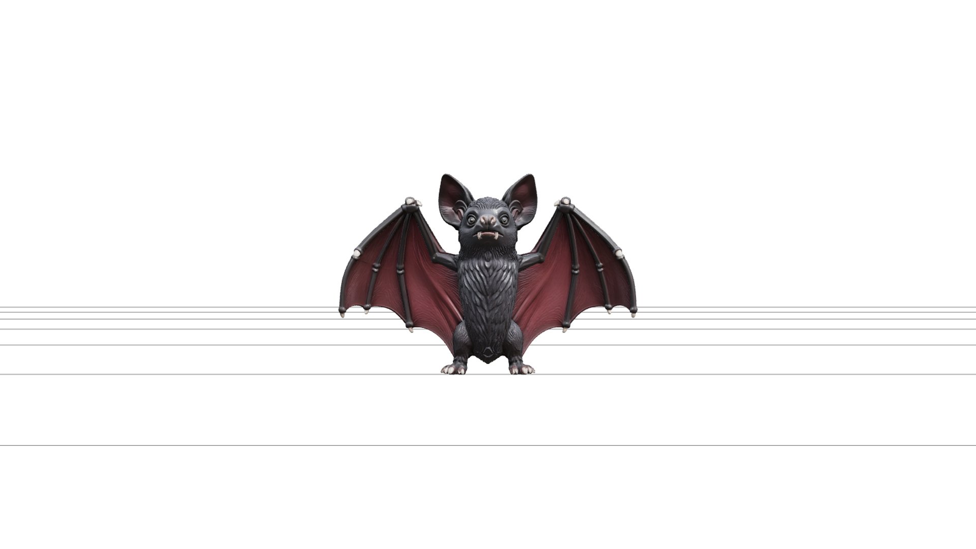 Bat Figurine with Burgundy Wings and Ivory Fangs 3D Model as 3D Model