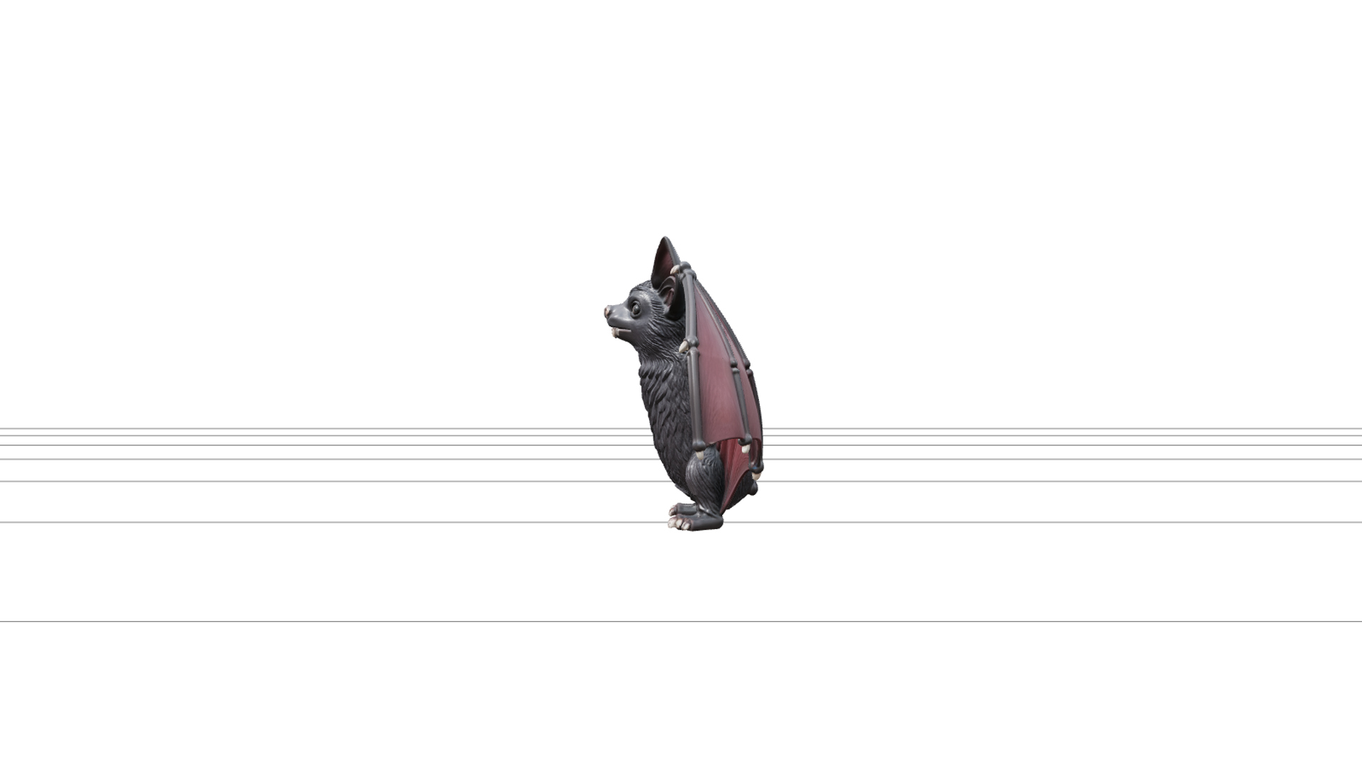 Bat Figurine with Burgundy Wings and Ivory Fangs 3D Model as 3D Model