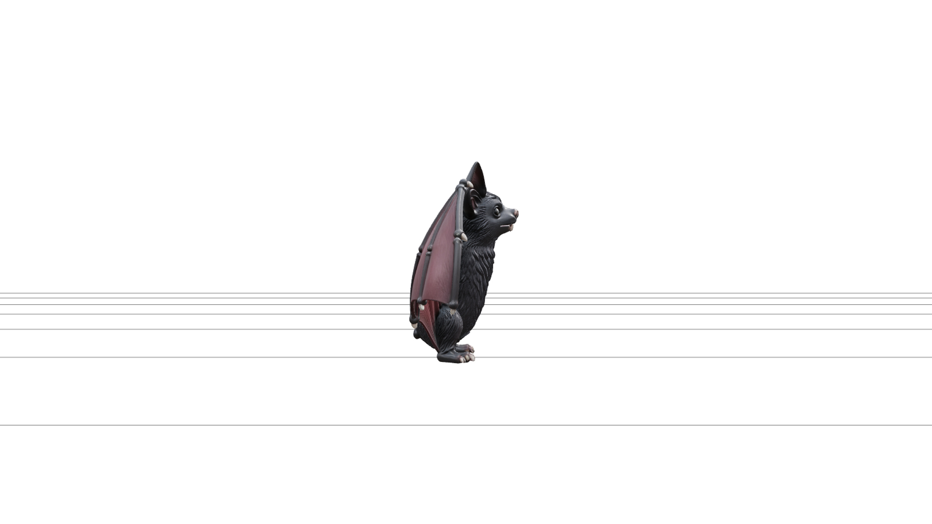 Bat Figurine with Burgundy Wings and Ivory Fangs 3D Model as 3D Model