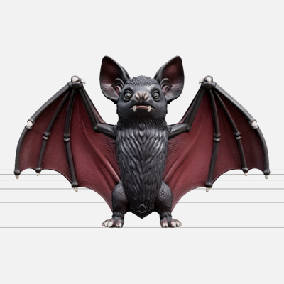 Bat Figurine with Burgundy Wings and Ivory Fangs 3D Model as