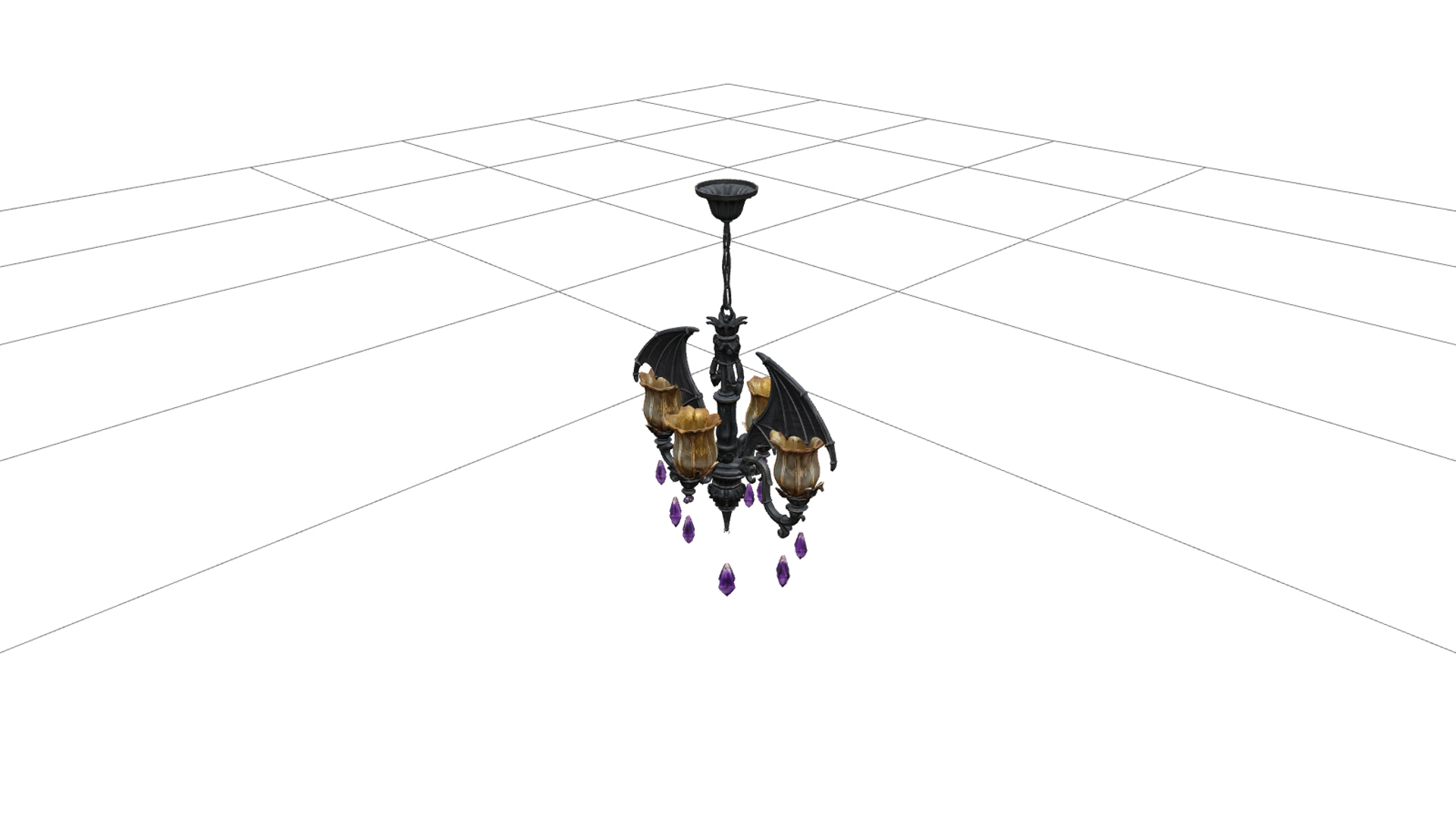 Bat Wing Chandelier with Amber Glass and Crystal Drops 3D Mo 3D Model