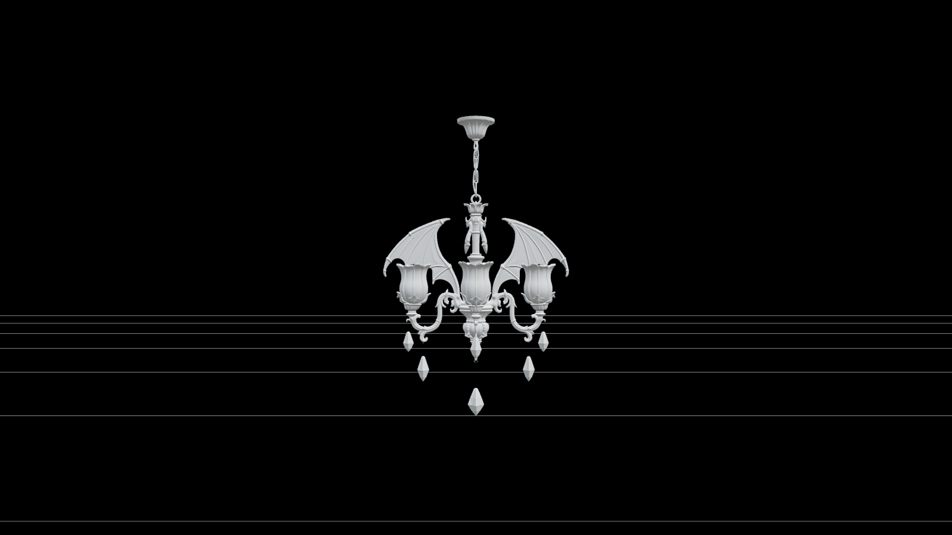 Bat Wing Chandelier with Amber Glass and Crystal Drops 3D Mo 3D Model