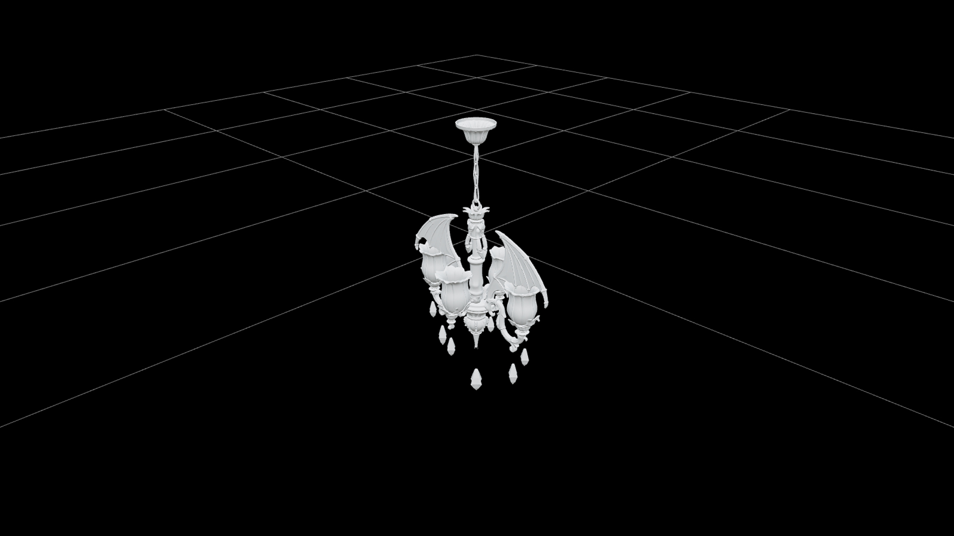 Bat Wing Chandelier with Amber Glass and Crystal Drops 3D Mo 3D Model
