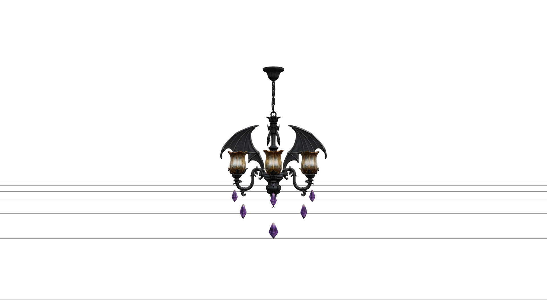 Bat Wing Chandelier with Amber Glass and Crystal Drops 3D Mo 3D Model