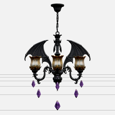 Bat Wing Chandelier with Amber Glass and Crystal Drops 3D Mo