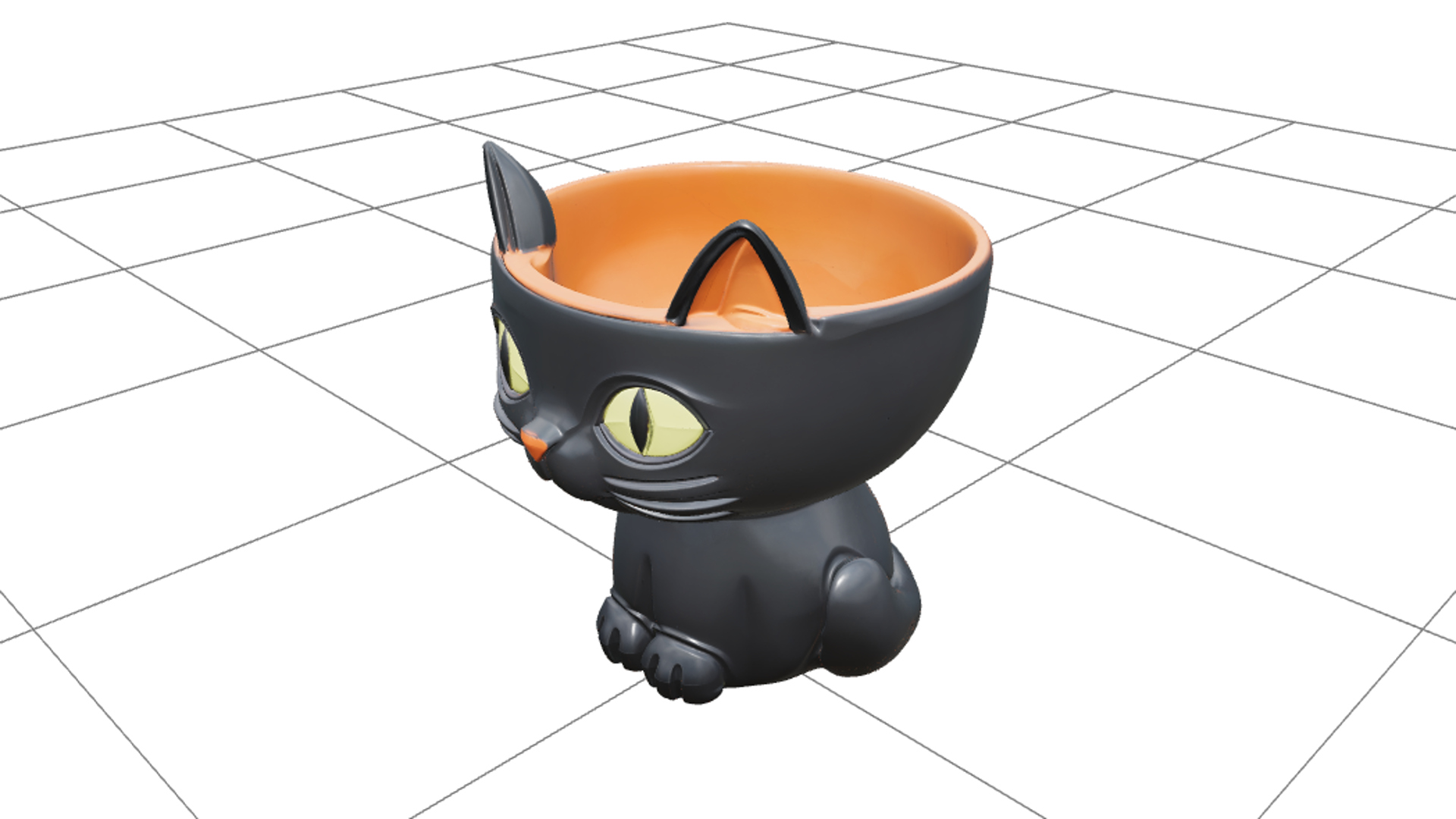 Black Cat Candy Bowl with Orange Glaze and Curled Tail 3D Mo 3D Model