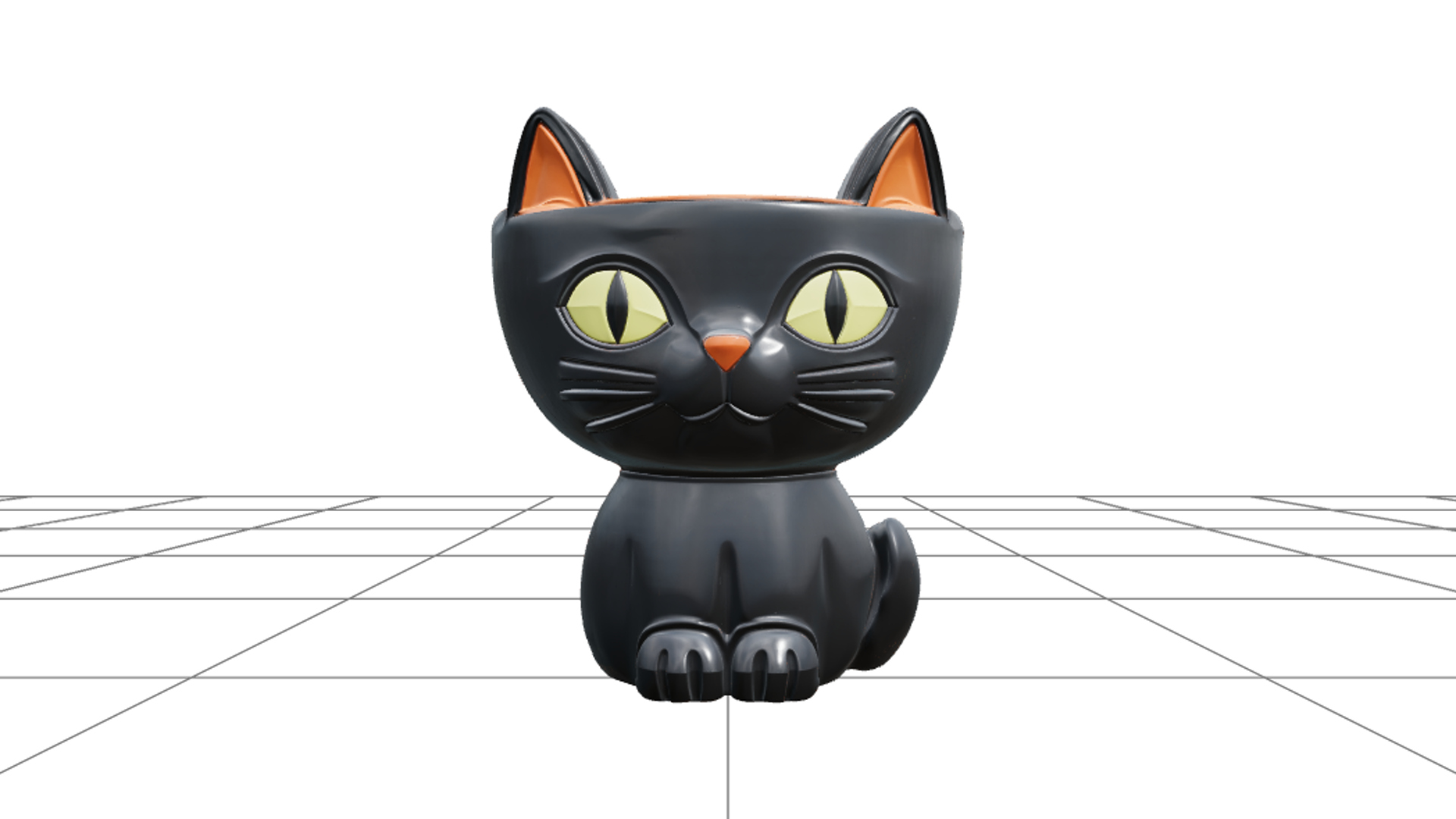 Black Cat Candy Bowl with Orange Glaze and Curled Tail 3D Mo 3D Model