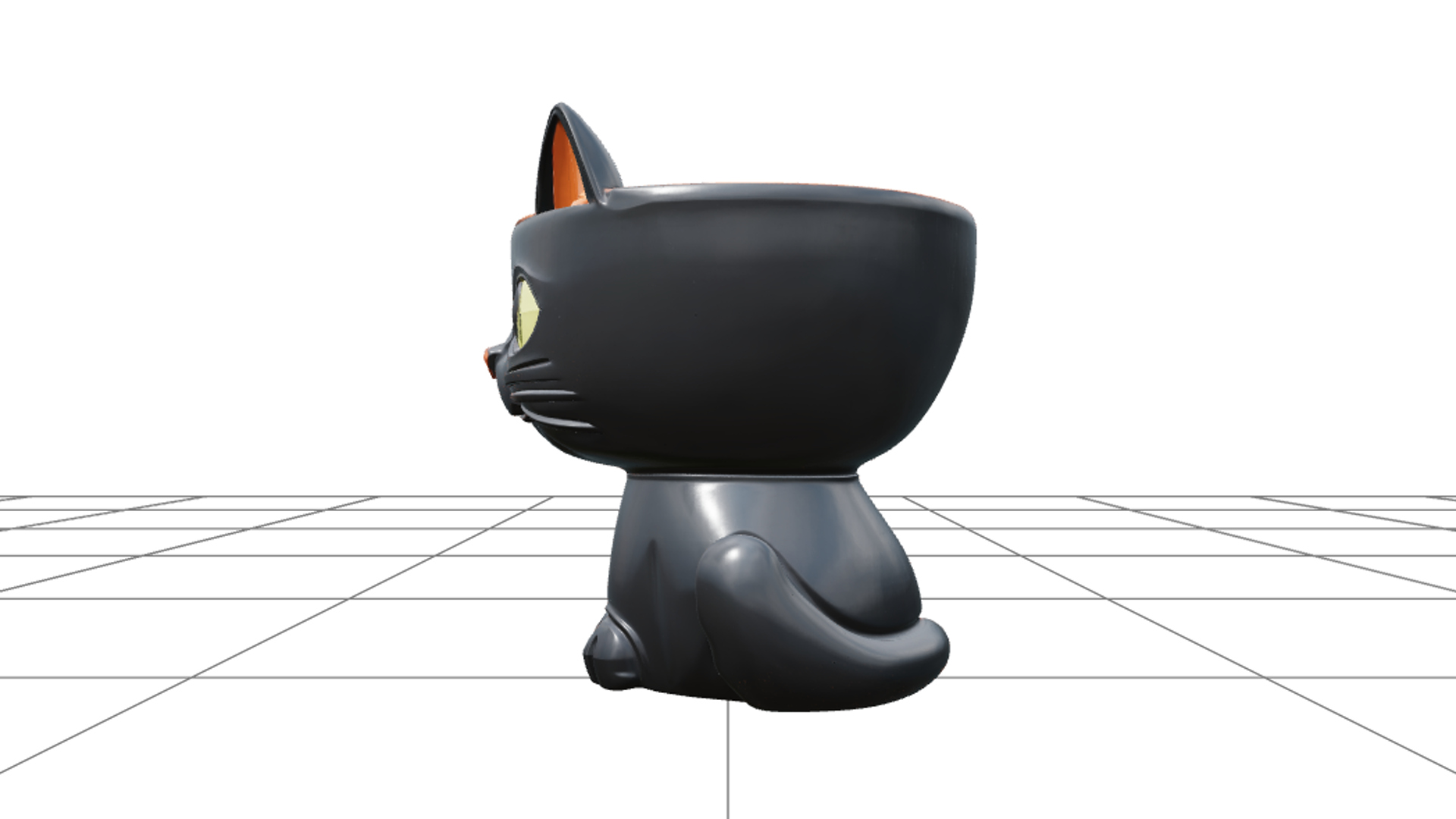Black Cat Candy Bowl with Orange Glaze and Curled Tail 3D Mo 3D Model