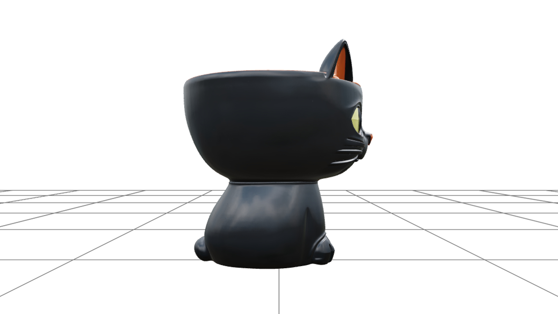 Black Cat Candy Bowl with Orange Glaze and Curled Tail 3D Mo 3D Model