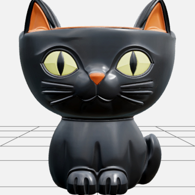 Black Cat Candy Bowl with Orange Glaze and Curled Tail 3D Mo