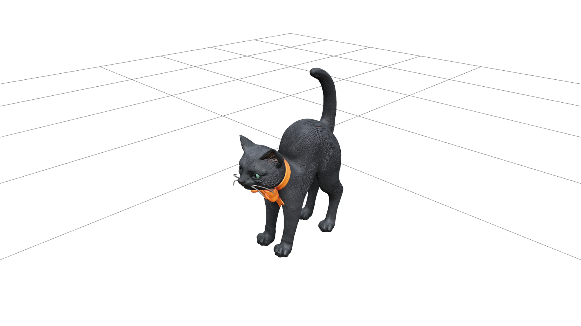 Black Cat Ornament with Emerald Eyes and Orange Bow 3D Model 3D Model
