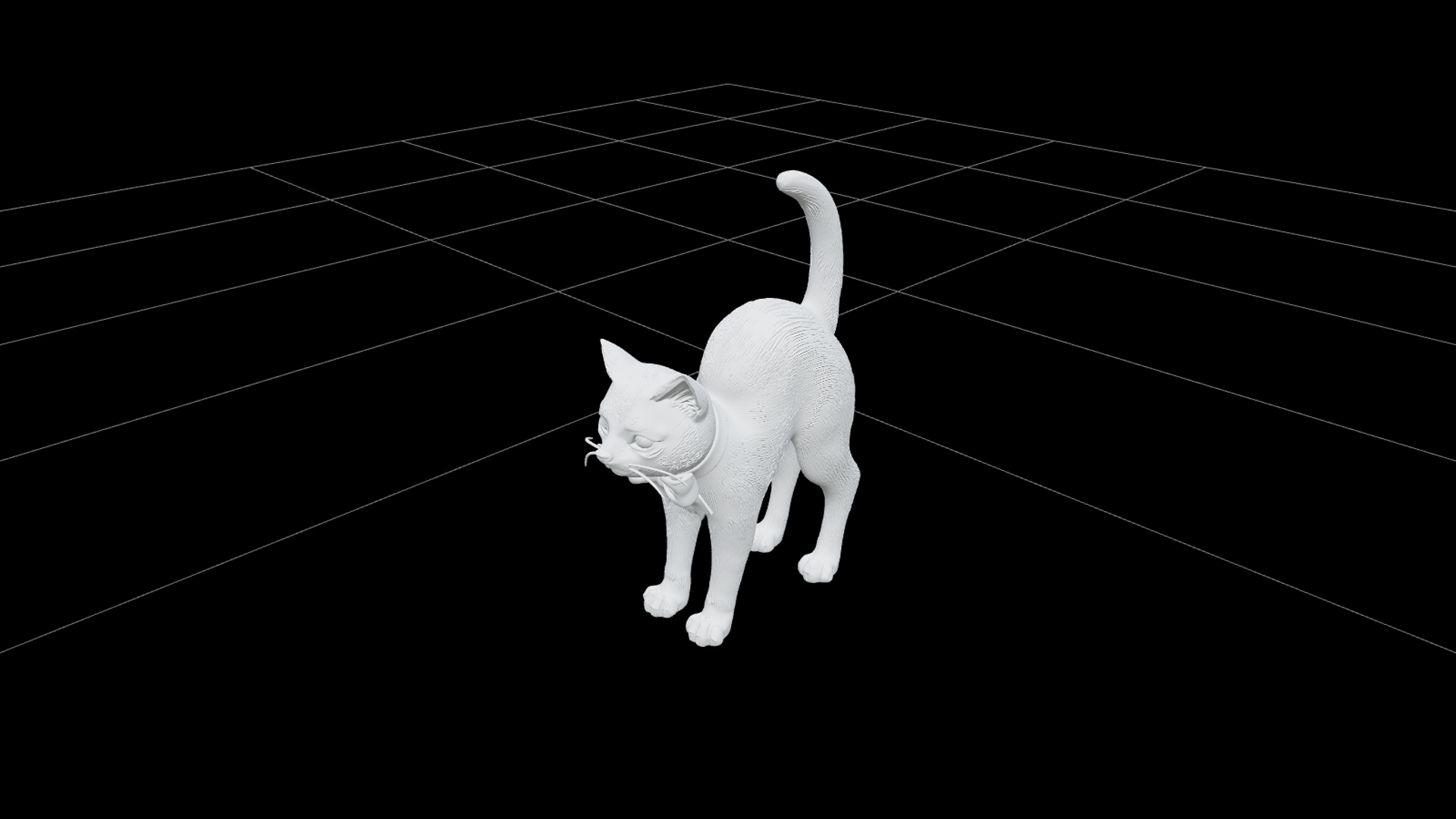 Black Cat Ornament with Emerald Eyes and Orange Bow 3D Model 3D Model