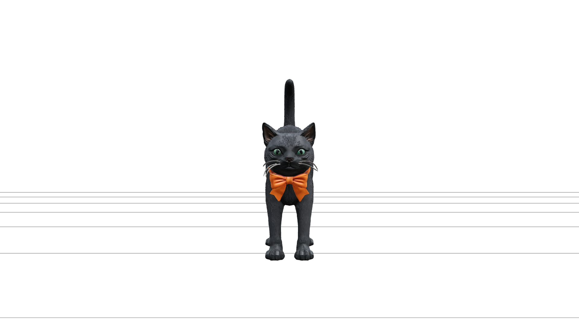 Black Cat Ornament with Emerald Eyes and Orange Bow 3D Model 3D Model