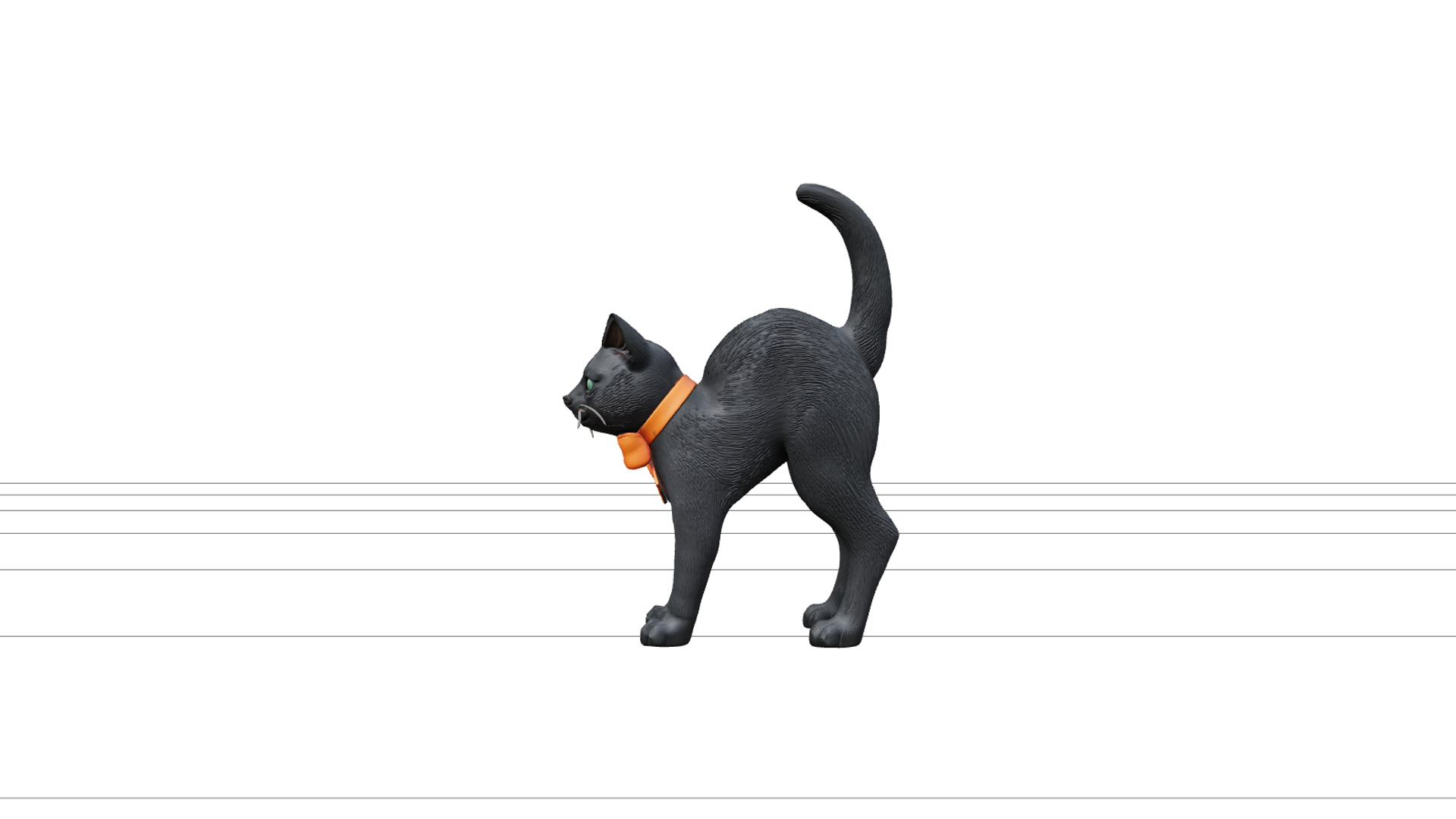 Black Cat Ornament with Emerald Eyes and Orange Bow 3D Model 3D Model