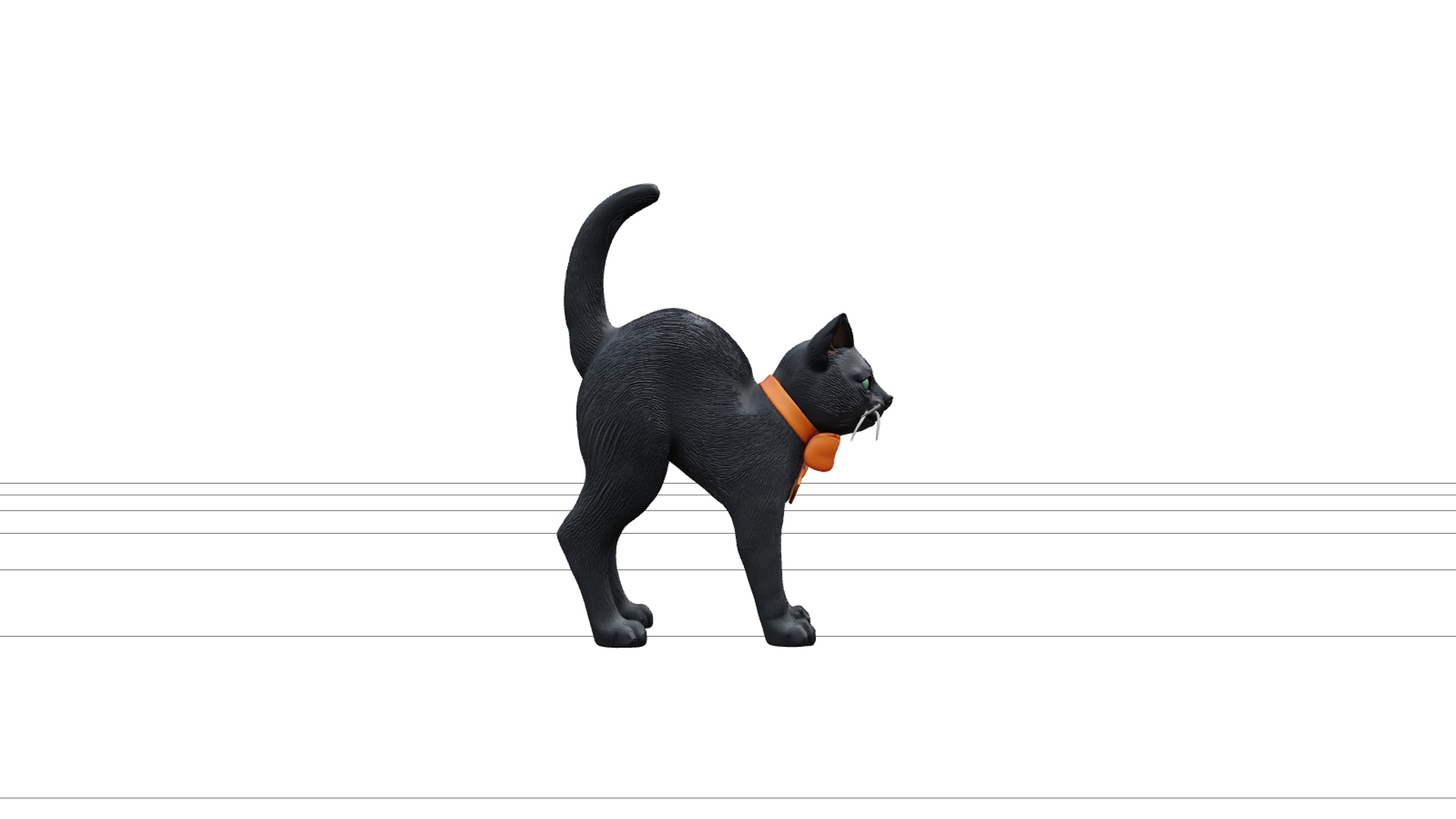 Black Cat Ornament with Emerald Eyes and Orange Bow 3D Model 3D Model