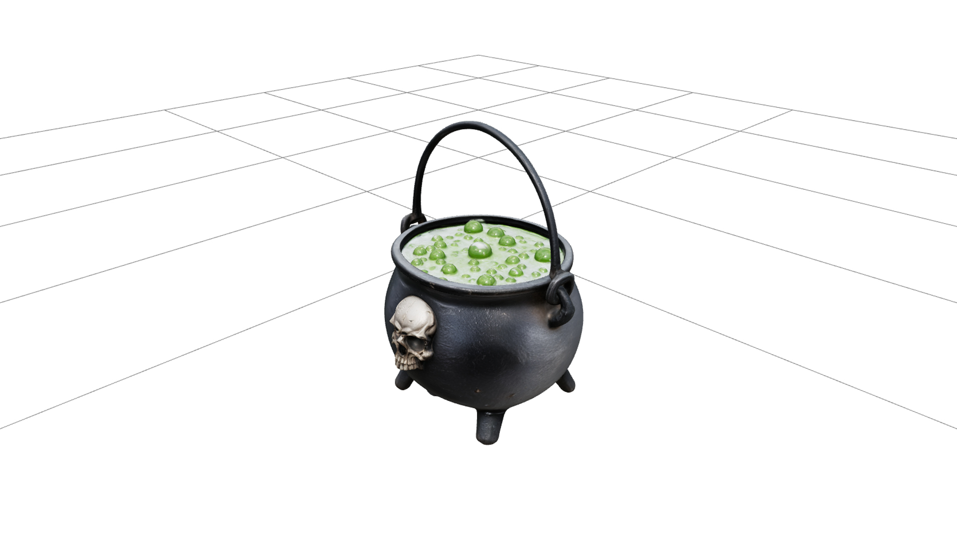 Black Iron Cauldron With Green Potion and Skull 3D Model 3D Model
