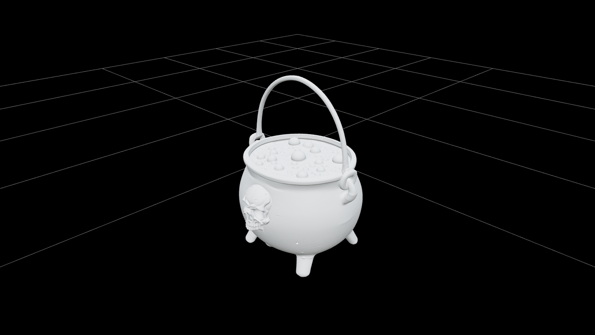 Black Iron Cauldron With Green Potion and Skull 3D Model 3D Model