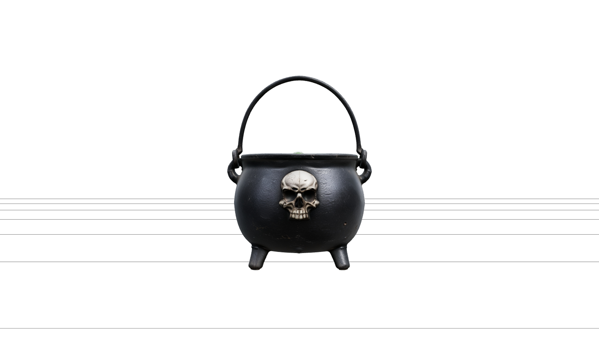 Black Iron Cauldron With Green Potion and Skull 3D Model 3D Model