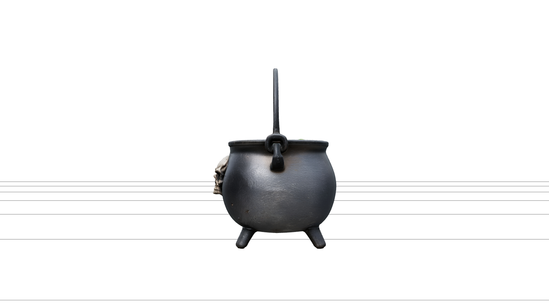 Black Iron Cauldron With Green Potion and Skull 3D Model 3D Model
