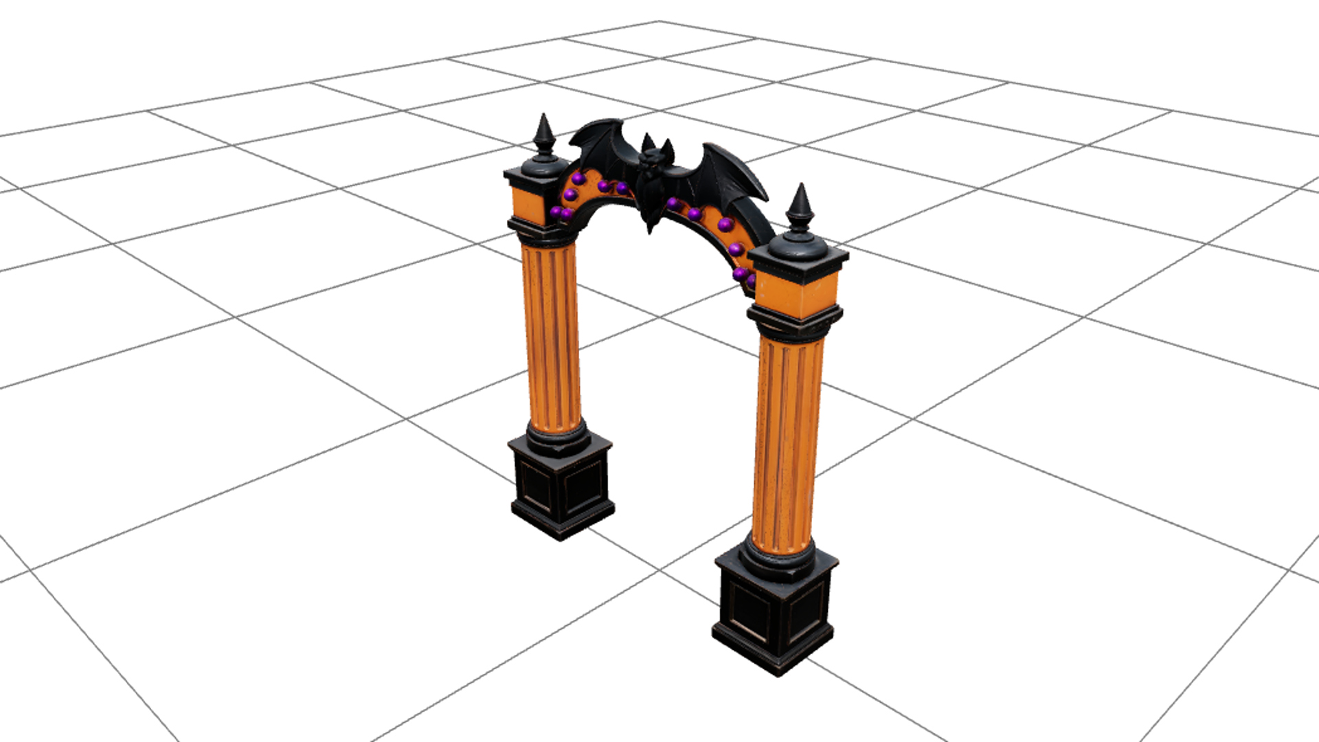 Carnival Arch with Bat Silhouette and Purple Lights 3D Model 3D Model