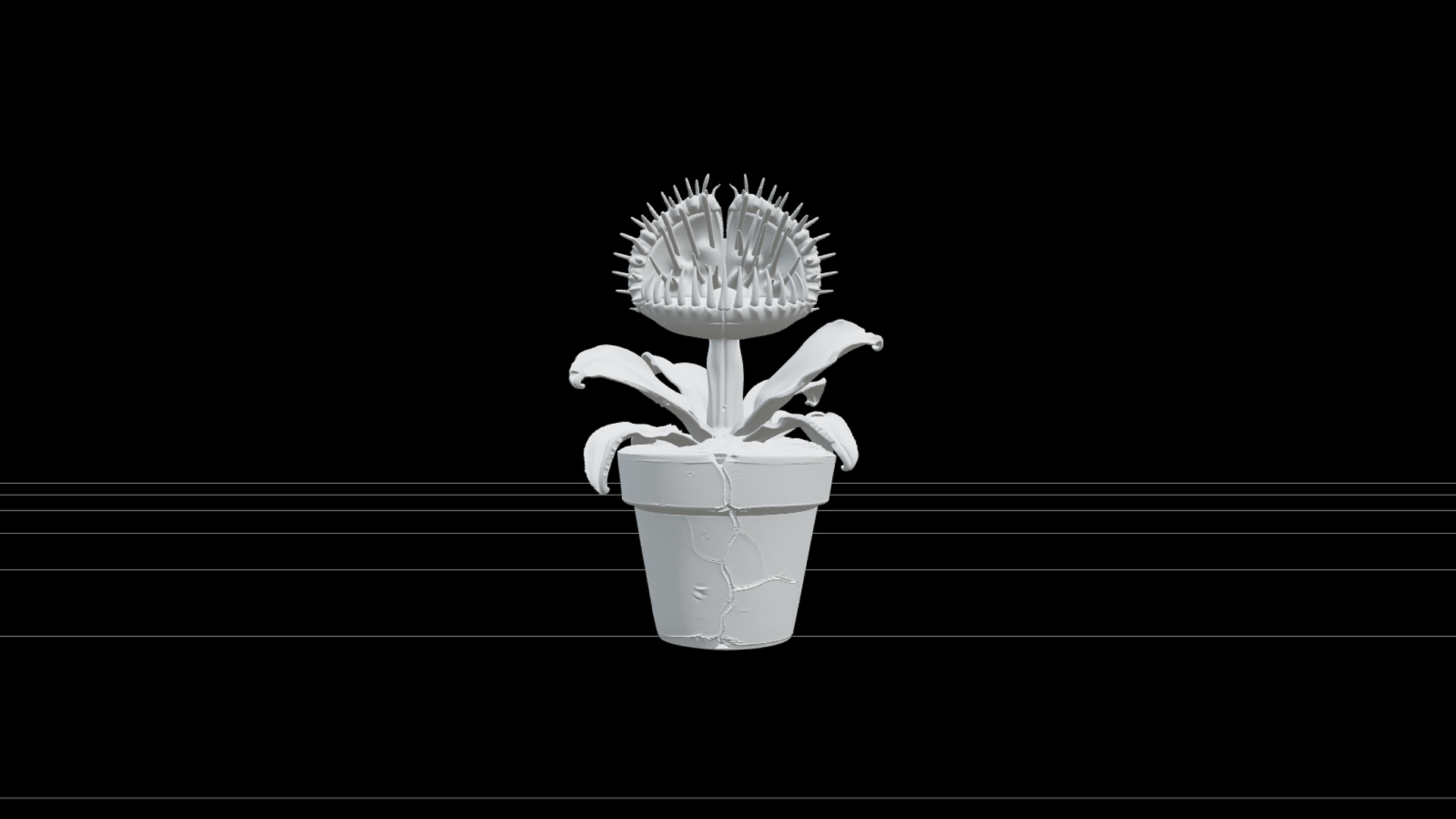 Carnivorous Plant with Ivory Teeth and Purple Pot 3D Model 3D Model