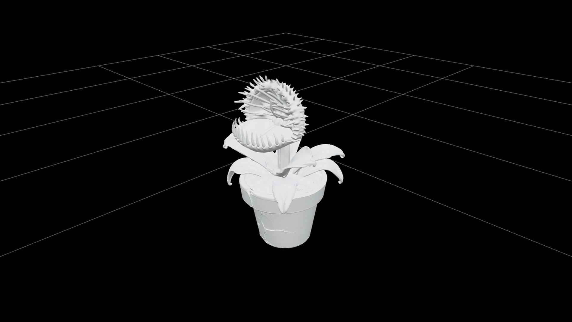 Carnivorous Plant with Ivory Teeth and Purple Pot 3D Model 3D Model
