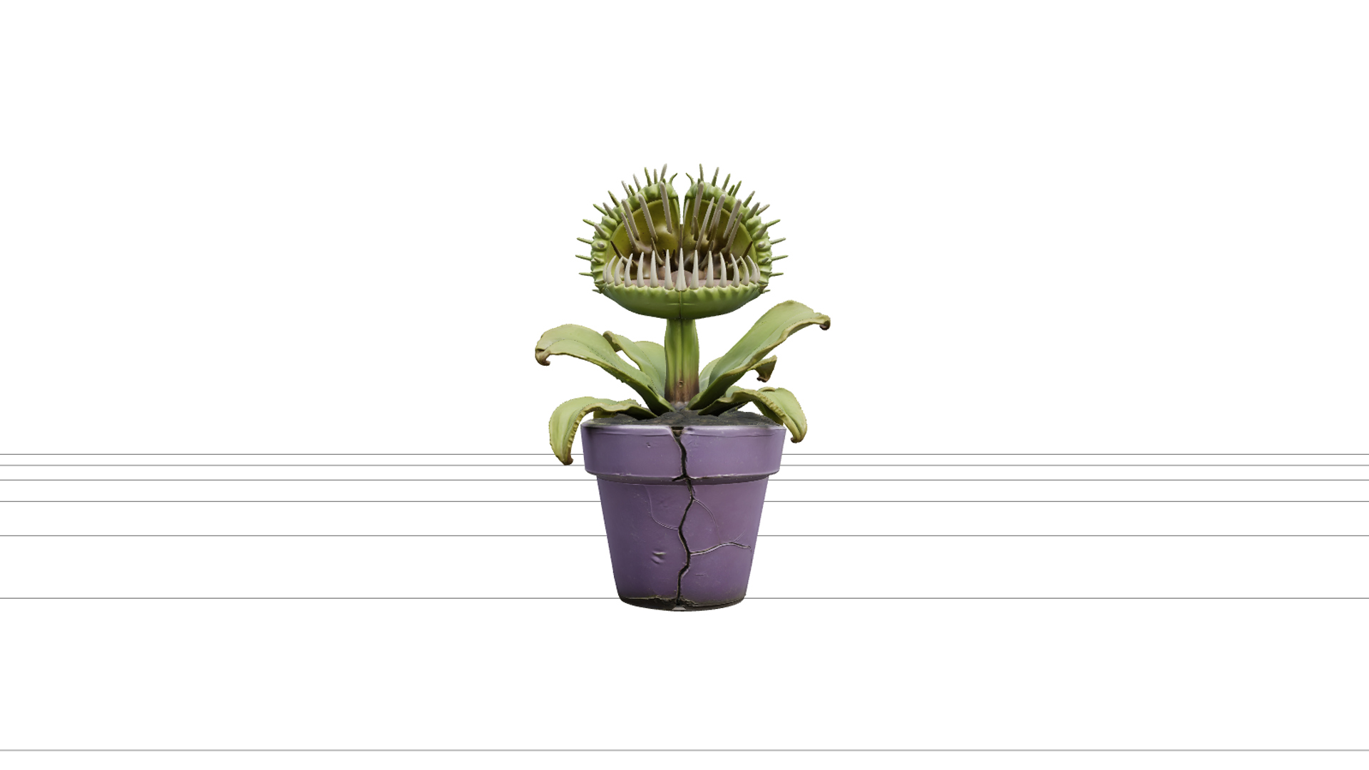 Carnivorous Plant with Ivory Teeth and Purple Pot 3D Model 3D Model