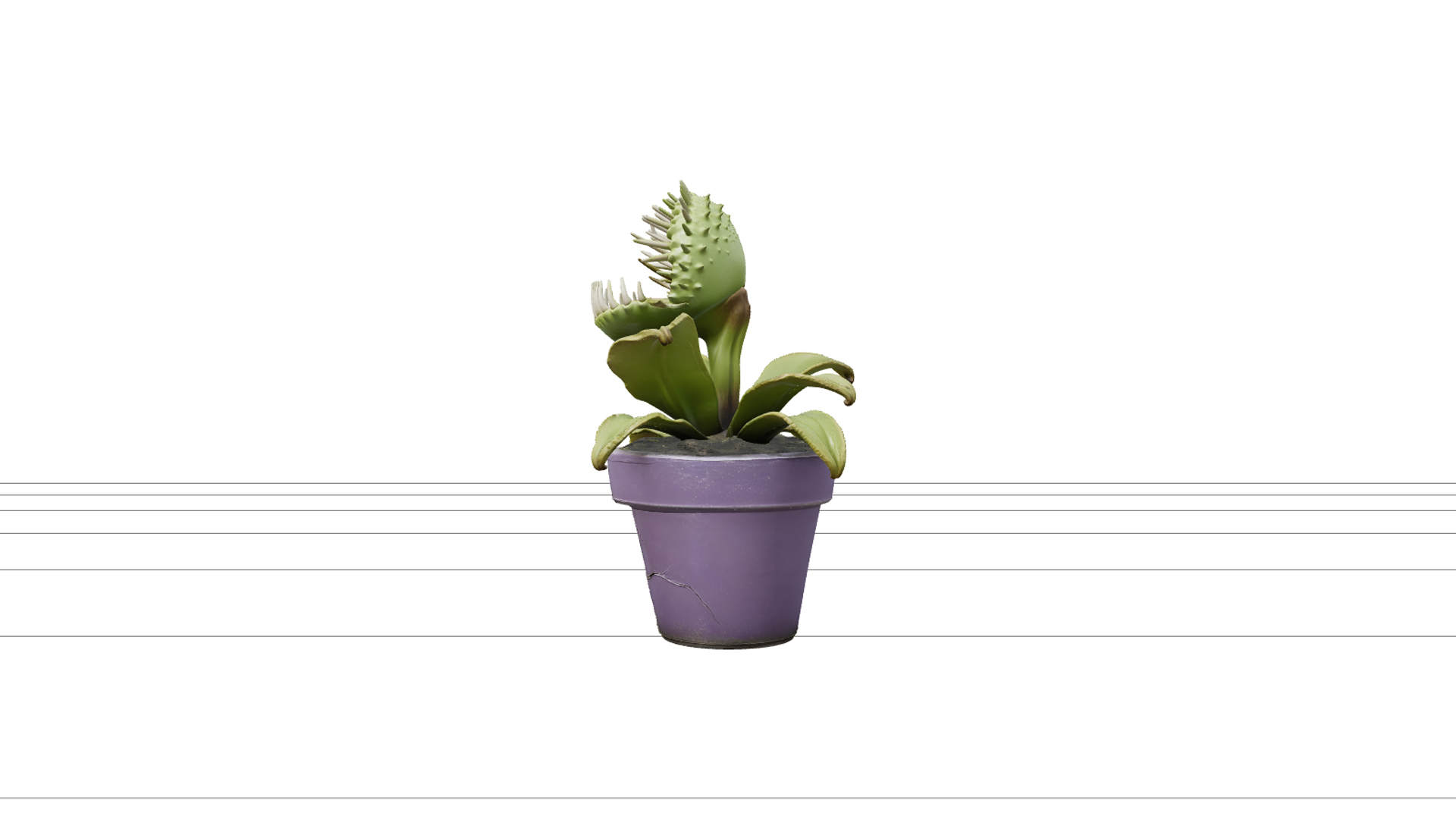 Carnivorous Plant with Ivory Teeth and Purple Pot 3D Model 3D Model