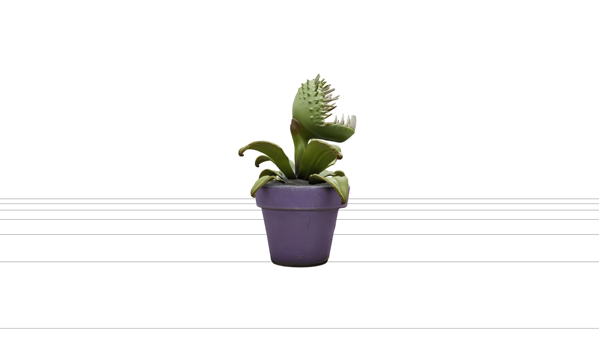 Carnivorous Plant with Ivory Teeth and Purple Pot 3D Model 3D Model