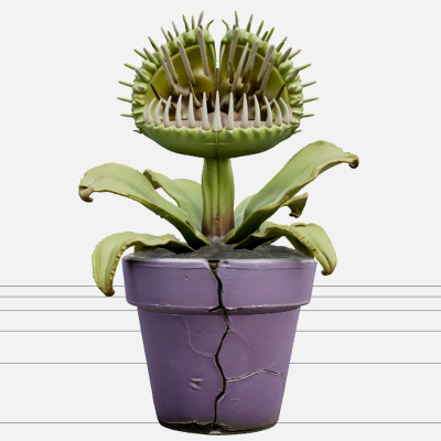 Carnivorous Plant with Ivory Teeth and Purple Pot 3D Model