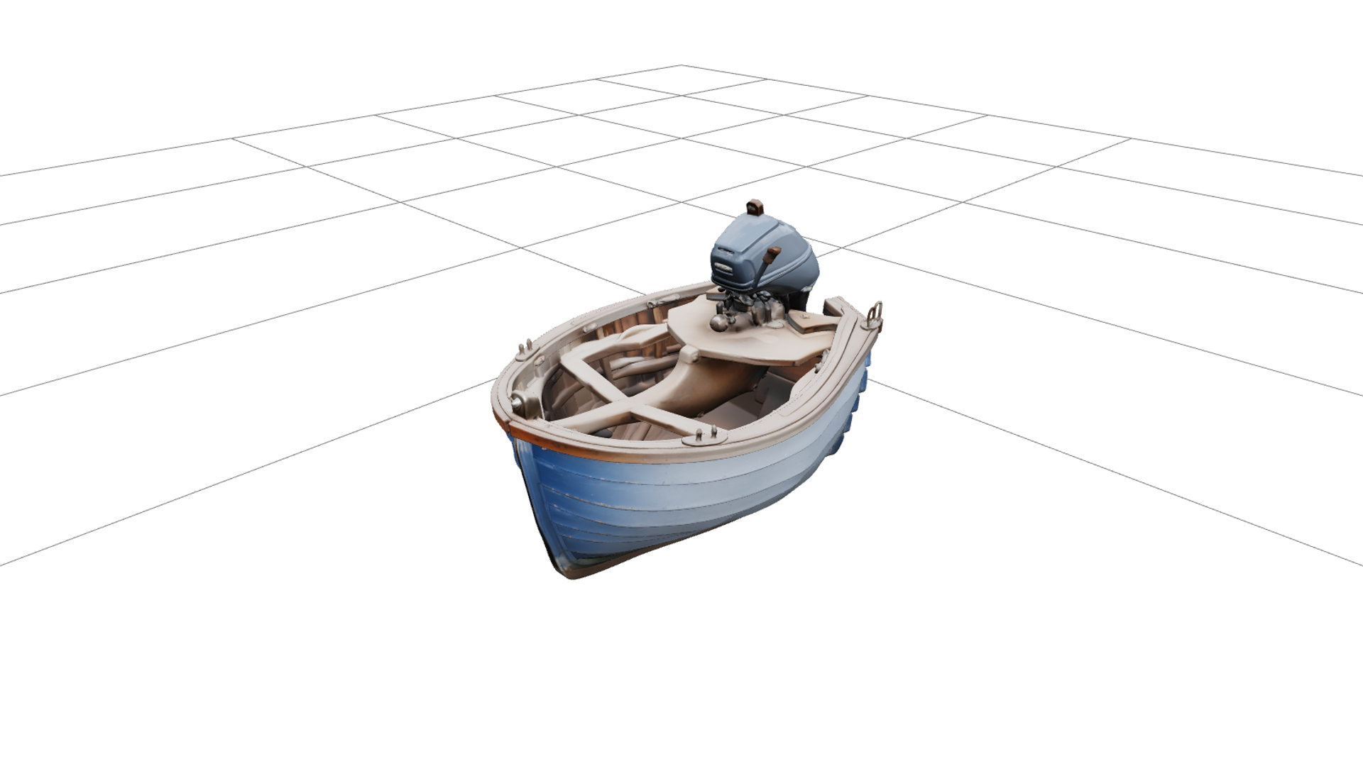 Classic Wooden Outboard Skiff 3D Model with Tiller Bench Sea 3D Model