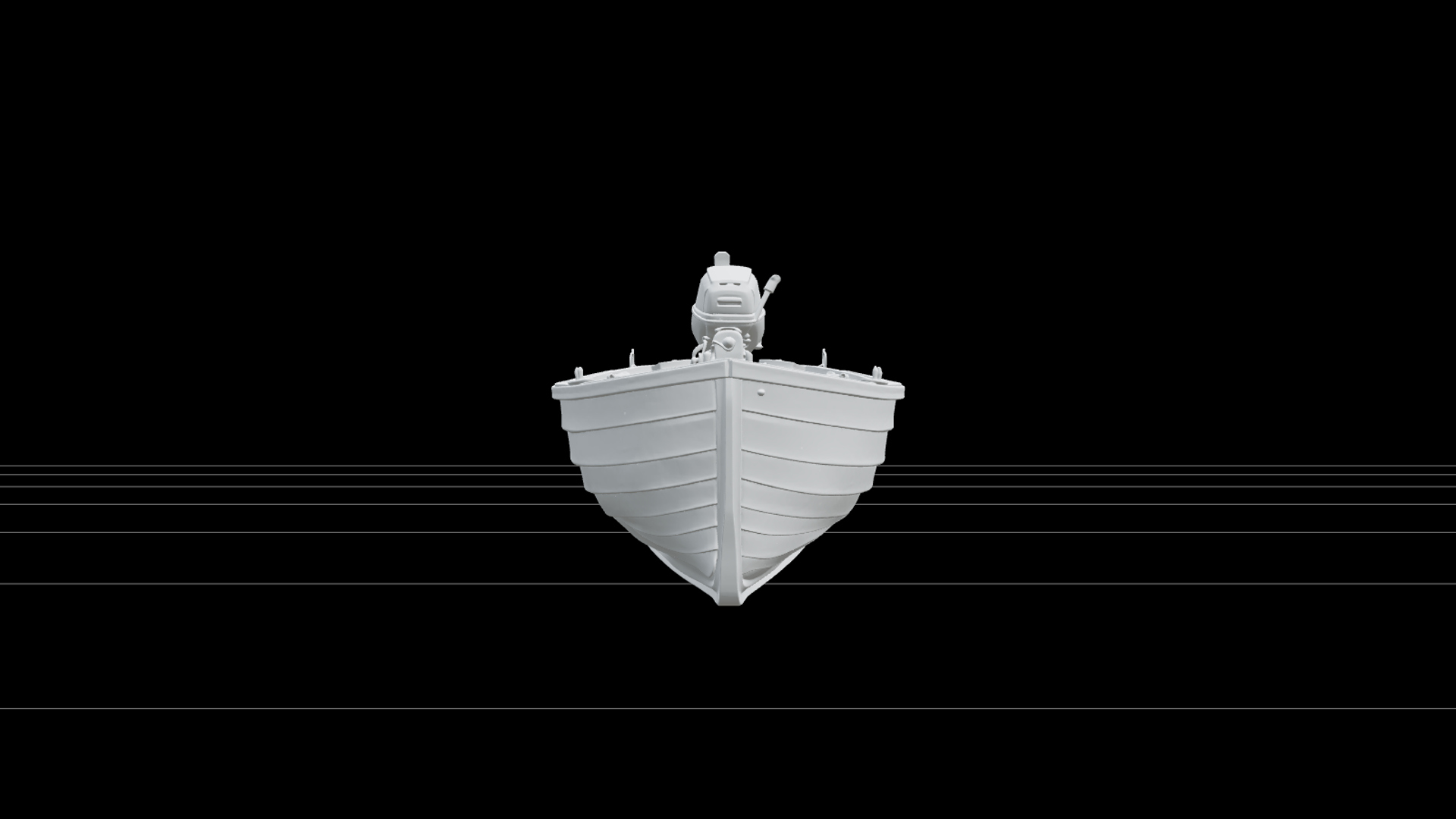 Classic Wooden Outboard Skiff 3D Model with Tiller Bench Sea 3D Model